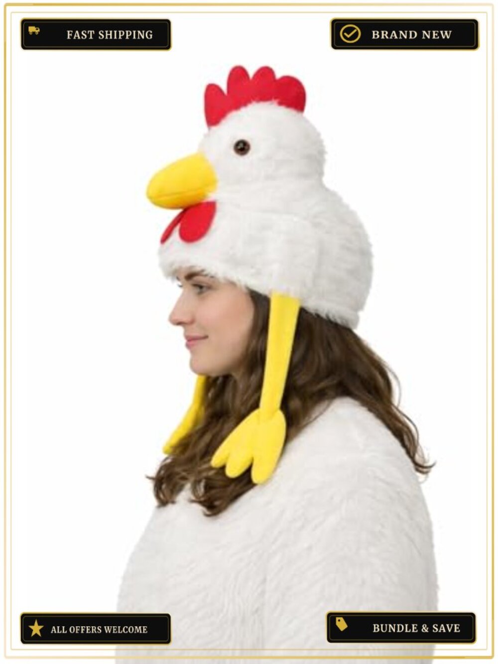 Plush Chicken Hat Funny Rooster Head Costume Accessory Dangling Legs Adult